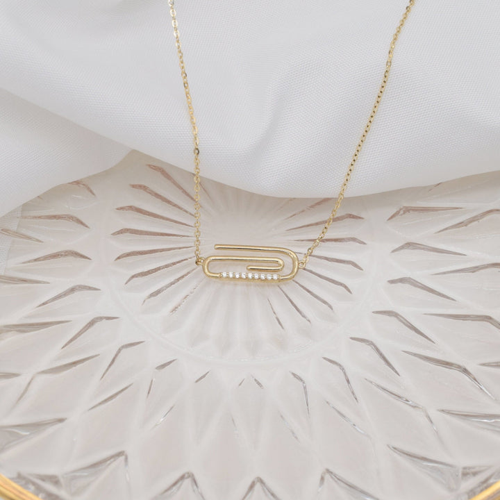 Round Cut Diamond Solid Gold Paper Clip Necklace for Women - Doozy Diamonds