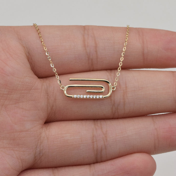 Round Cut Diamond Solid Gold Paper Clip Necklace for Women - Doozy Diamonds