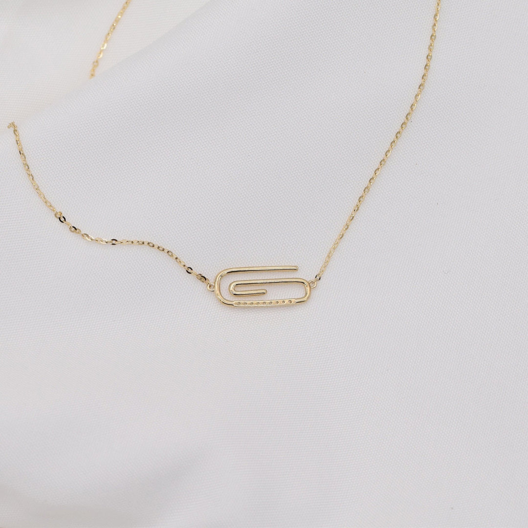 Round Cut Diamond Solid Gold Paper Clip Necklace for Women - Doozy Diamonds