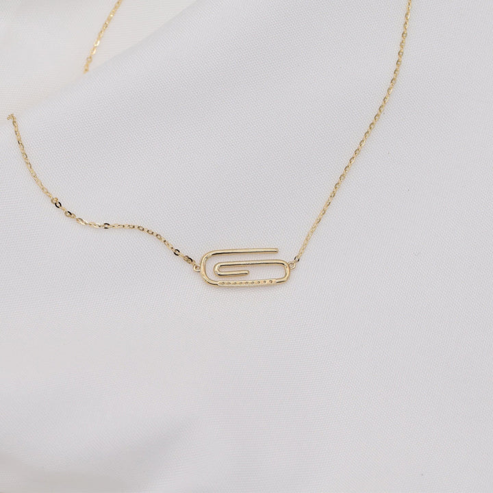 Round Cut Diamond Solid Gold Paper Clip Necklace for Women - Doozy Diamonds