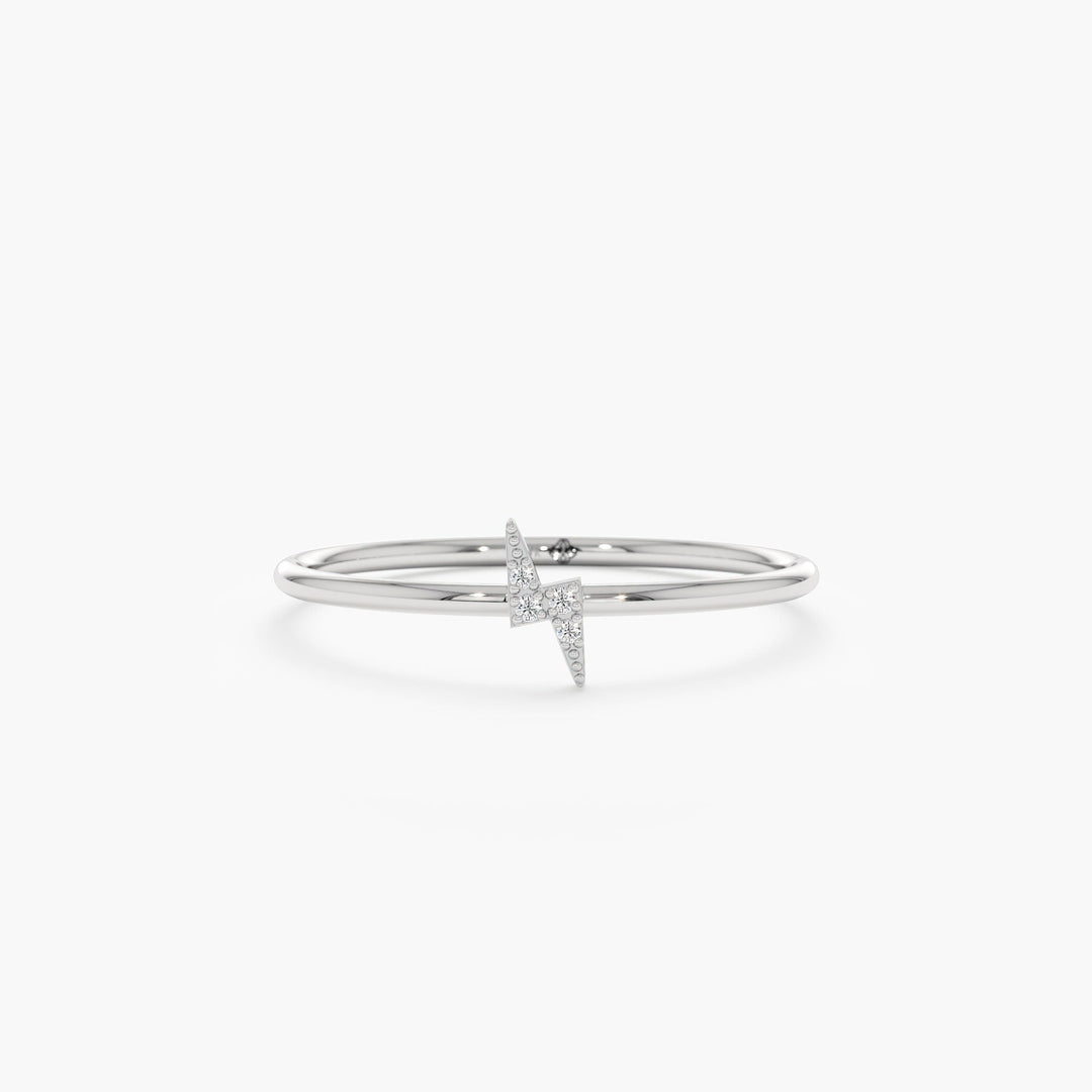 14K Yellow Gold Round Cut Lightning Bolt Ring for Christmas Gift - Doozy Diamonds