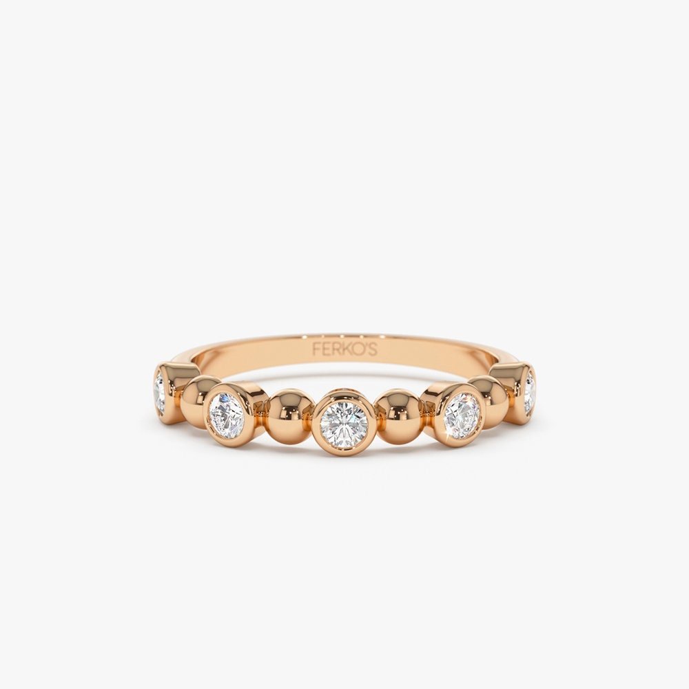 Alternating Beads & Bezel Set Round Cut Diamond Band - Doozy Diamonds