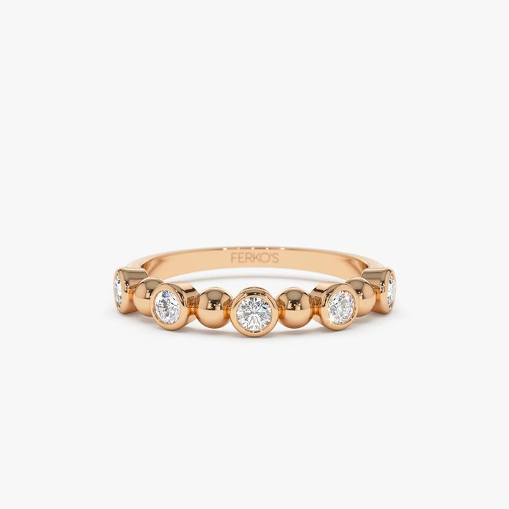 Alternating Beads & Bezel Set Round Cut Diamond Band - Doozy Diamonds