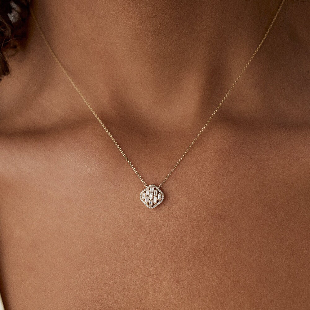 Round & Baguette Cut Unique Diamond Pendant Necklace for Her - Doozy Diamonds