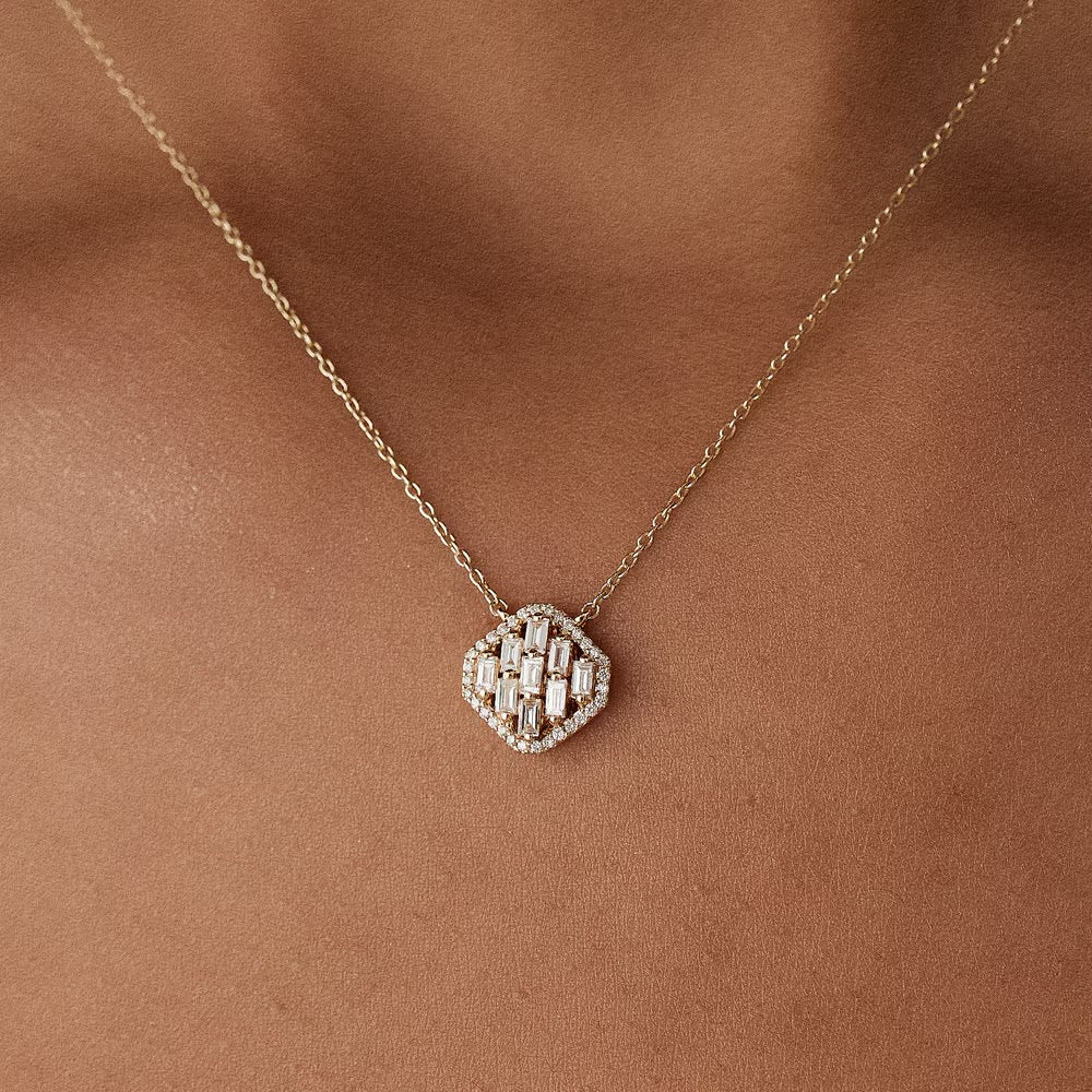 Round & Baguette Cut Unique Diamond Pendant Necklace for Her - Doozy Diamonds