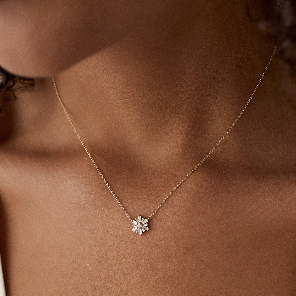 Round & Tapered Baguette Cut Diamond Necklace for Her - Doozy Diamonds