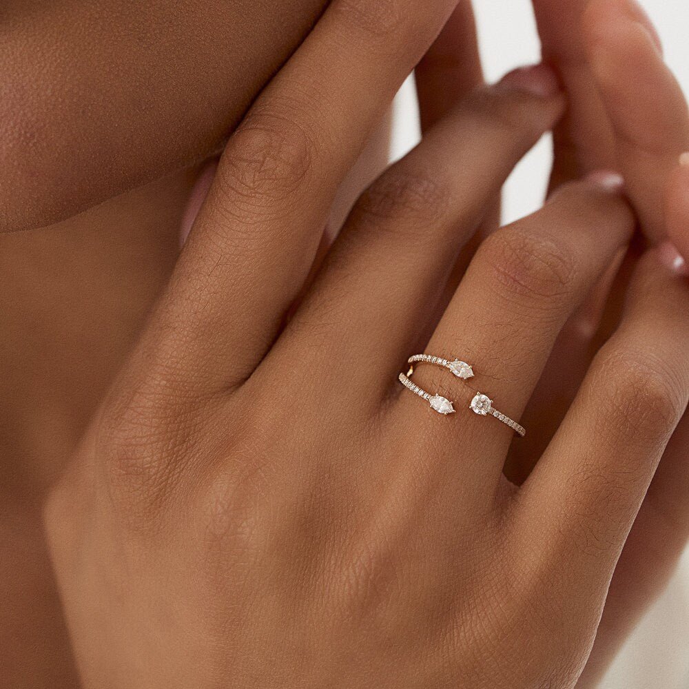 Marquise Shape and Round Diamond Open Wedding Band - Doozy Diamonds