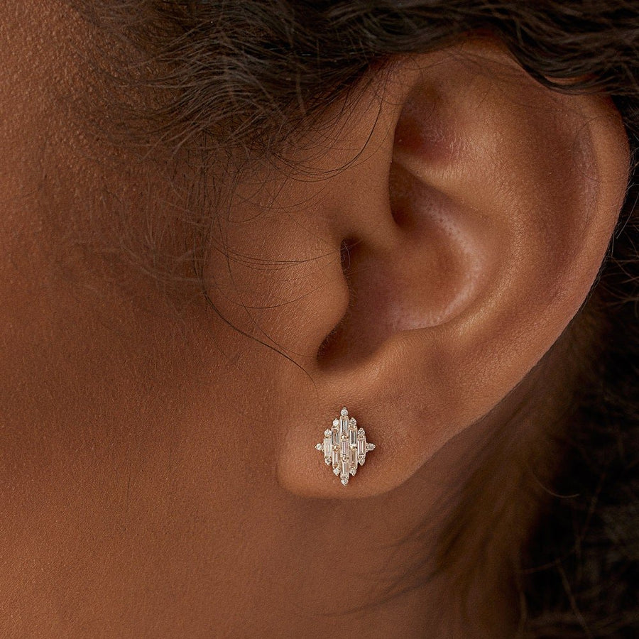Baguette & Round Cut Diamond Unique Studs Earrings for Christmas Gift - Doozy Diamonds