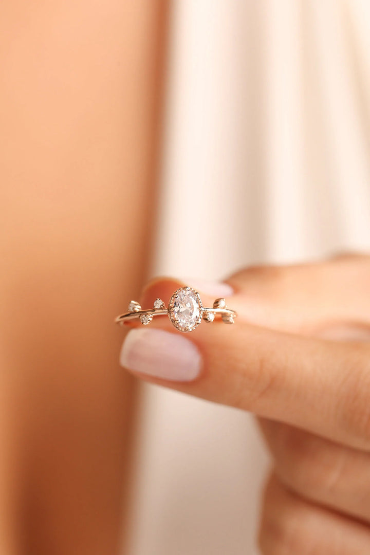 Oval Cut Diamond Unique Engagement Ring in 14K Gold - Doozy Diamonds