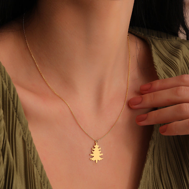 14K Gold Minimalist Xmas Tree Charm Necklace for Women - Doozy Diamonds