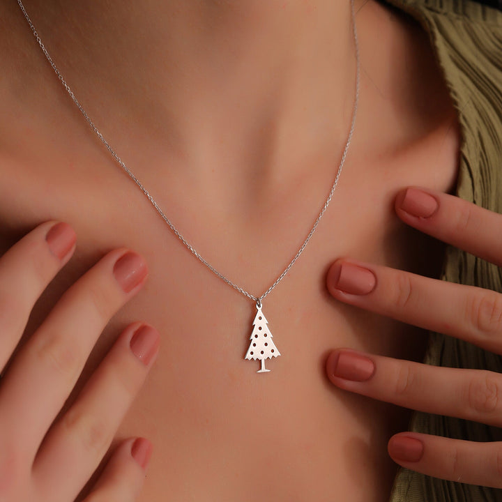 14K Gold Minimalist Xmas Tree Charm Necklace for Women - Doozy Diamonds
