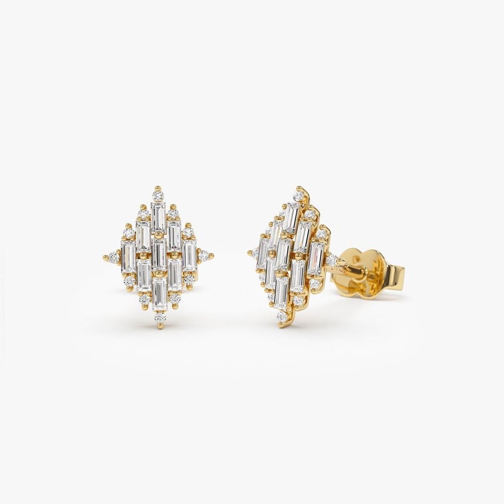 Baguette & Round Cut Diamond Unique Studs Earrings for Christmas Gift - Doozy Diamonds