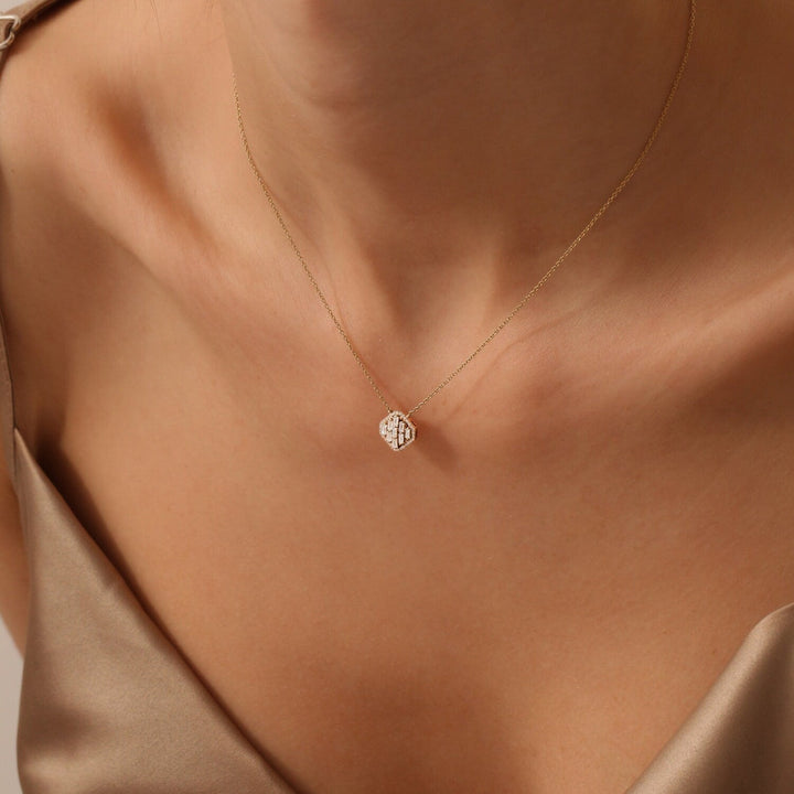 Round & Baguette Cut Unique Diamond Pendant Necklace for Her - Doozy Diamonds