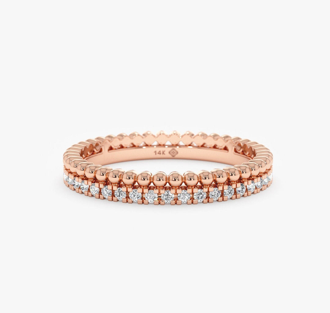 Round Cut Diamond Beaded design Wedding Band for Her - Doozy Diamonds