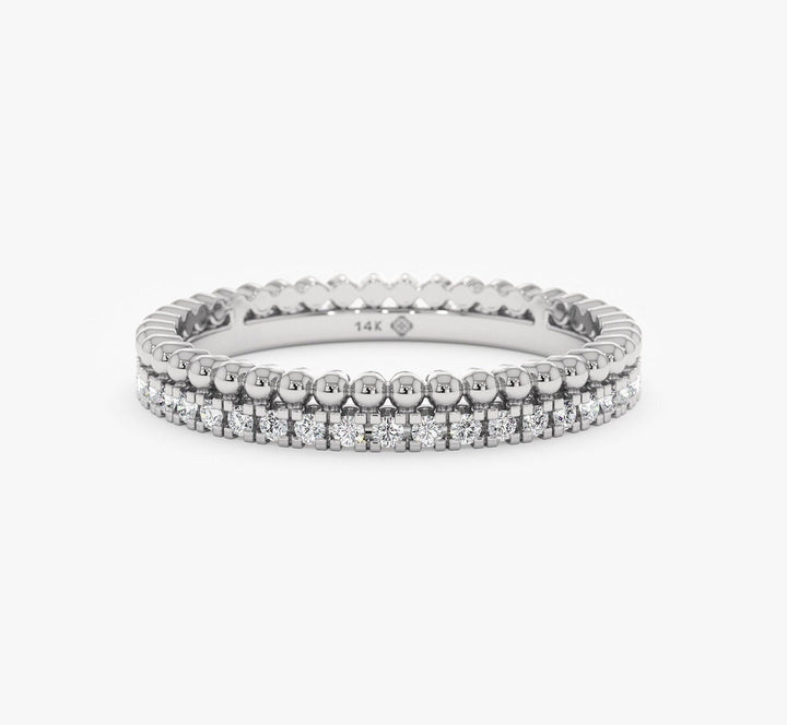 Round Cut Diamond Beaded design Wedding Band for Her - Doozy Diamonds