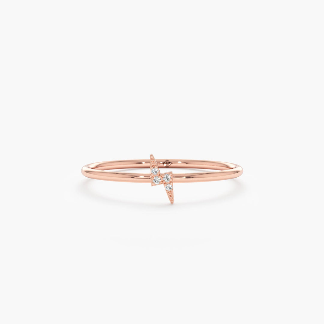 14K Yellow Gold Round Cut Lightning Bolt Ring for Christmas Gift - Doozy Diamonds
