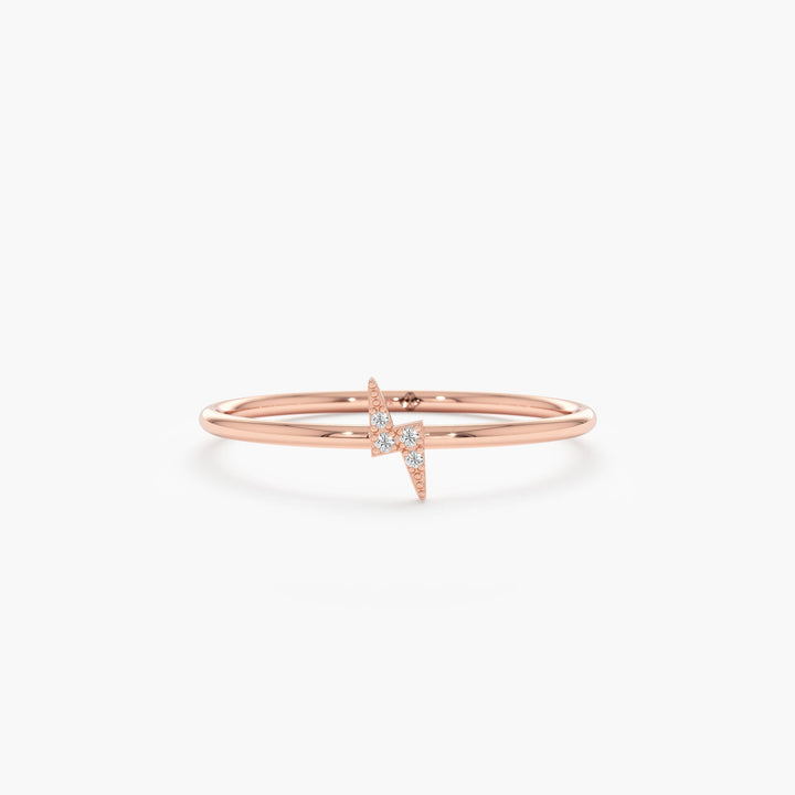 14K Yellow Gold Round Cut Lightning Bolt Ring for Christmas Gift - Doozy Diamonds