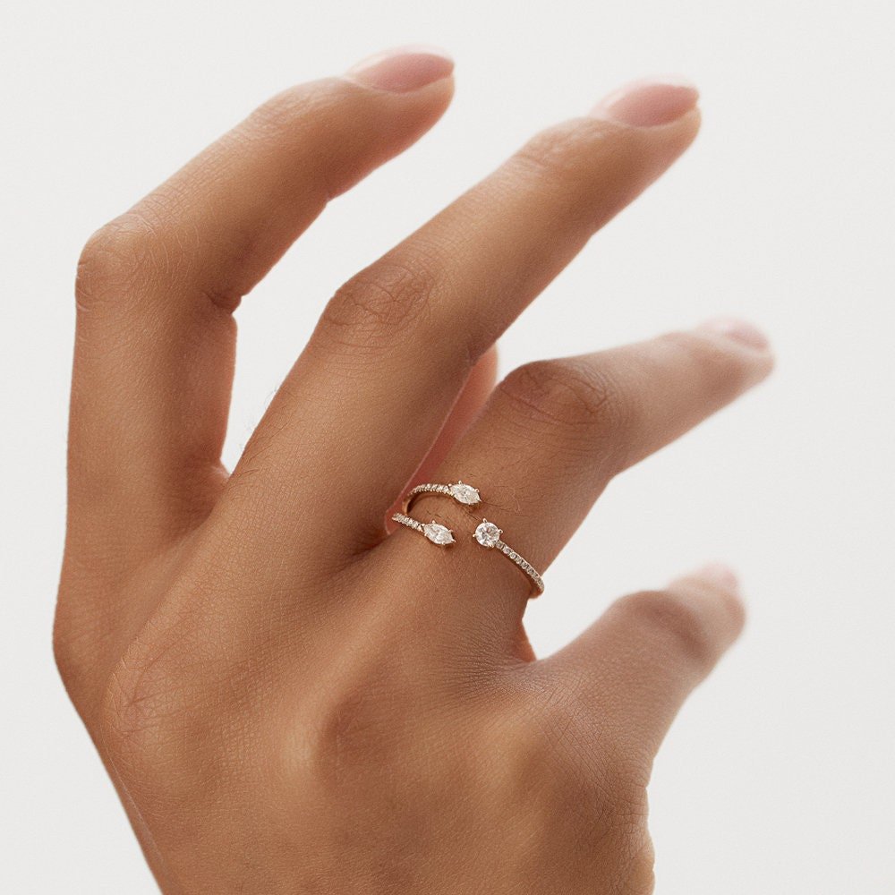 Marquise Shape and Round Diamond Open Wedding Band - Doozy Diamonds