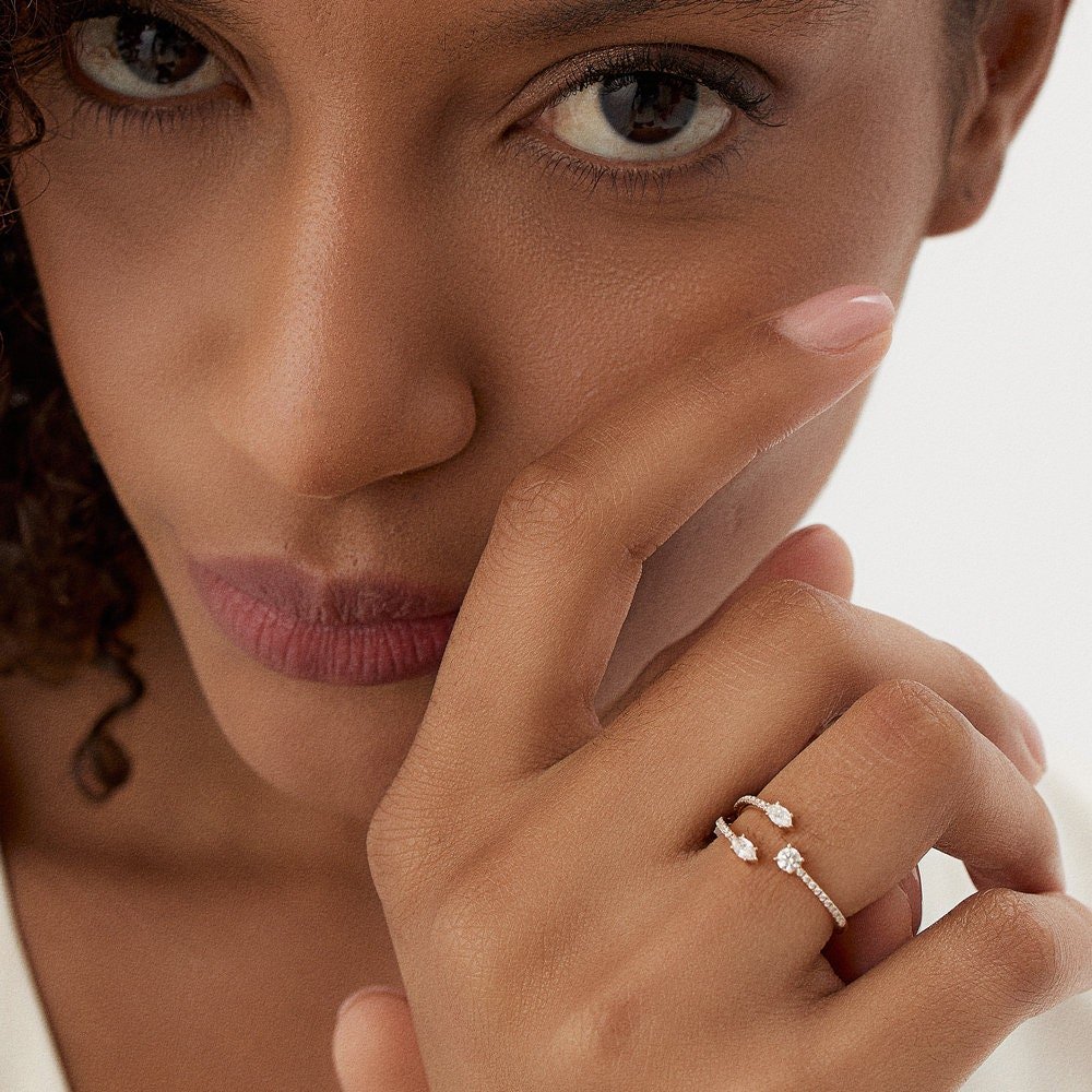 Marquise Shape and Round Diamond Open Wedding Band - Doozy Diamonds