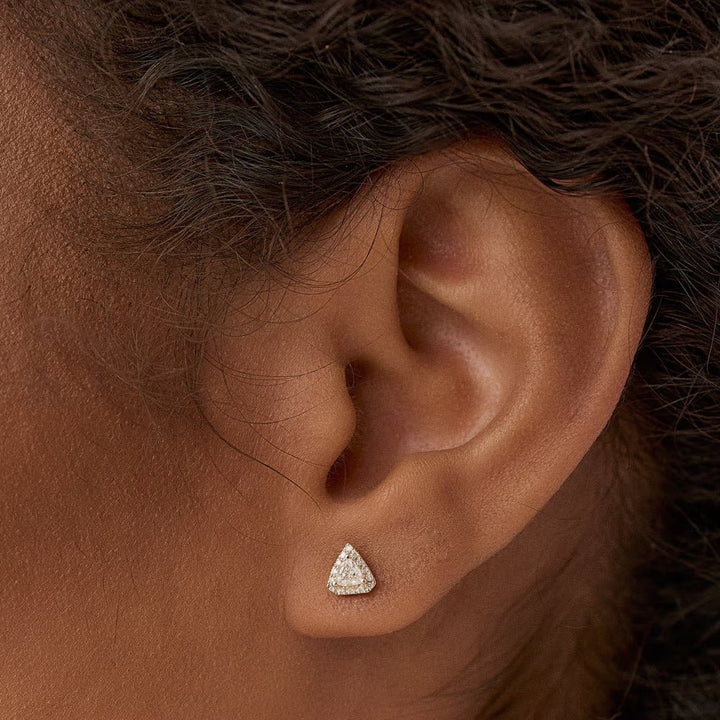 Trilliant Diamond with Halo Setting Stud Earrings for Christmas Gift - Doozy Diamonds