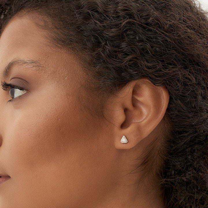 Trilliant Diamond with Halo Setting Stud Earrings for Christmas Gift - Doozy Diamonds