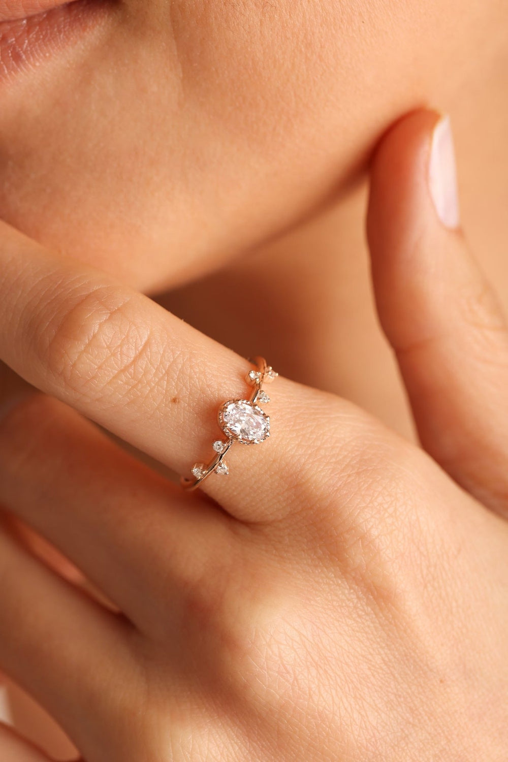 Oval Cut Diamond Unique Engagement Ring in 14K Gold - Doozy Diamonds