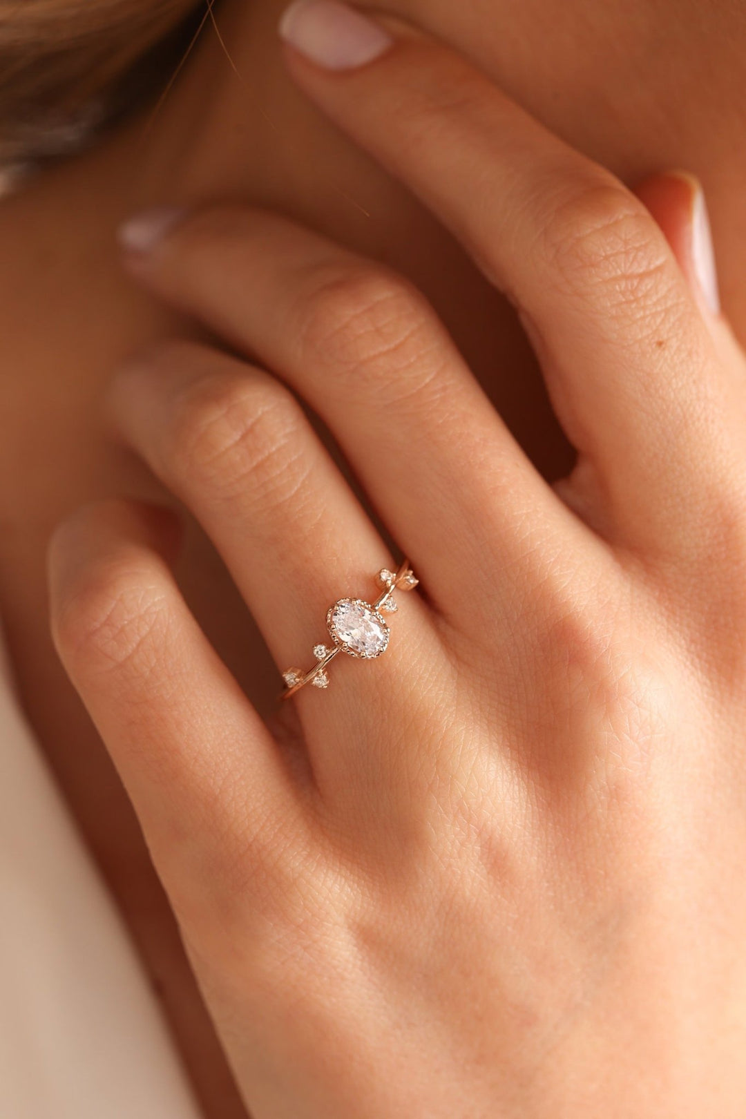 Oval Cut Diamond Unique Engagement Ring in 14K Gold - Doozy Diamonds