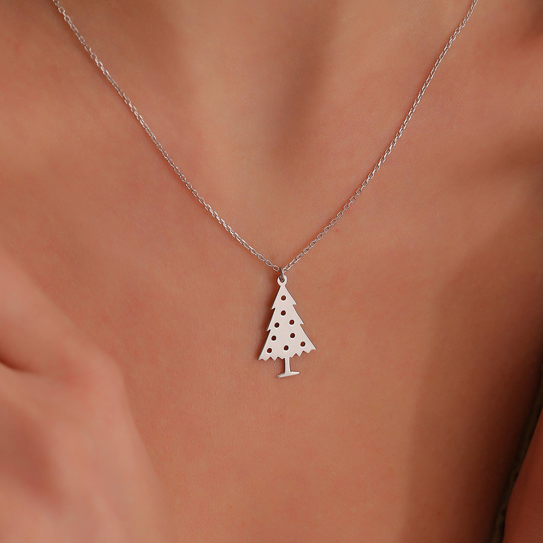 14K Gold Minimalist Xmas Tree Charm Necklace for Women - Doozy Diamonds