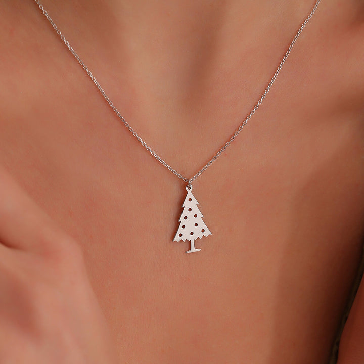 14K Gold Minimalist Xmas Tree Charm Necklace for Women - Doozy Diamonds