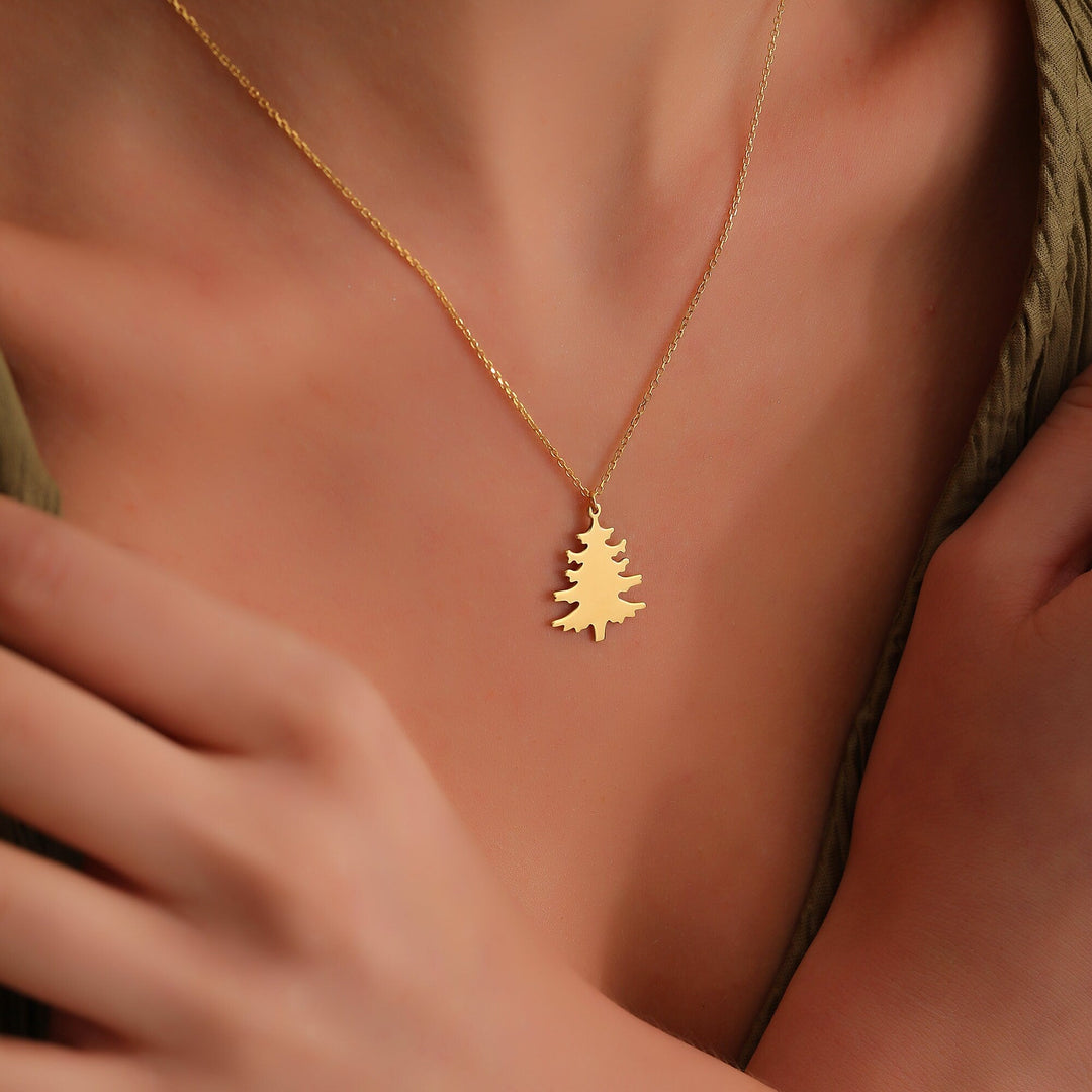 14K Gold Minimalist Xmas Tree Charm Necklace for Women - Doozy Diamonds