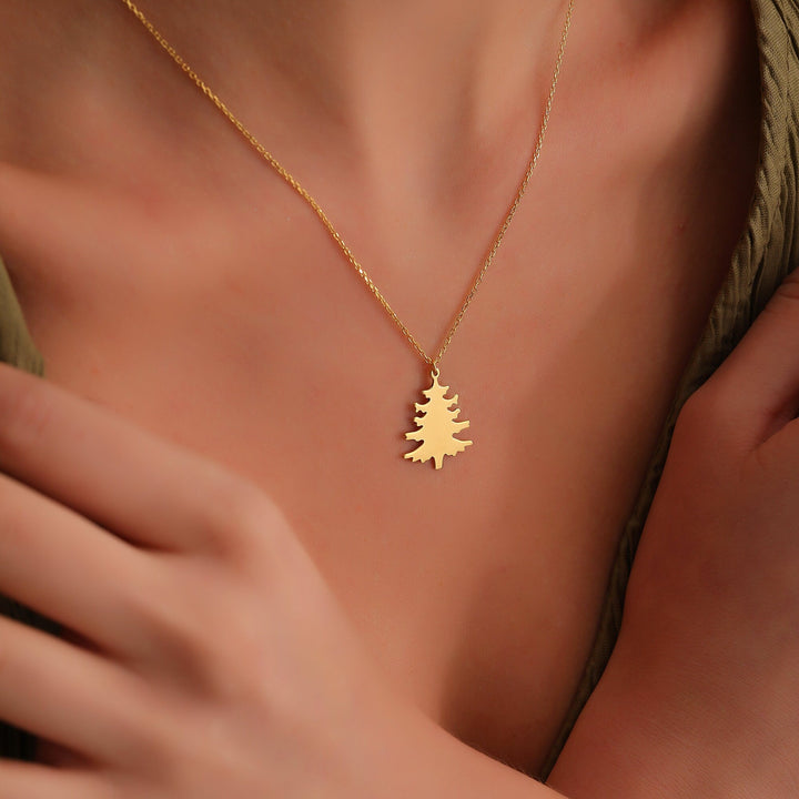 14K Gold Minimalist Xmas Tree Charm Necklace for Women - Doozy Diamonds