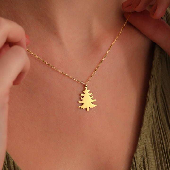 14K Gold Minimalist Xmas Tree Charm Necklace for Women - Doozy Diamonds