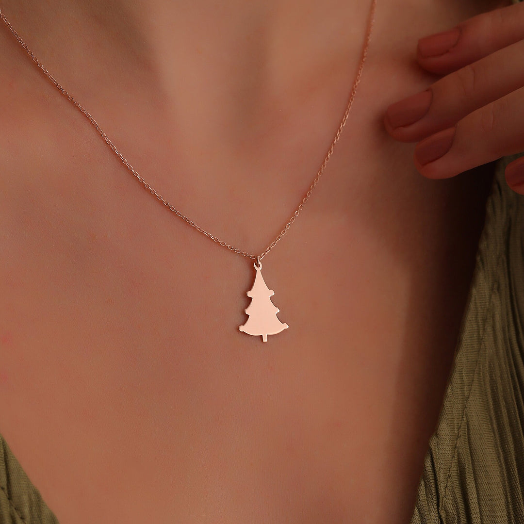 14K Gold Minimalist Xmas Tree Charm Necklace for Women - Doozy Diamonds
