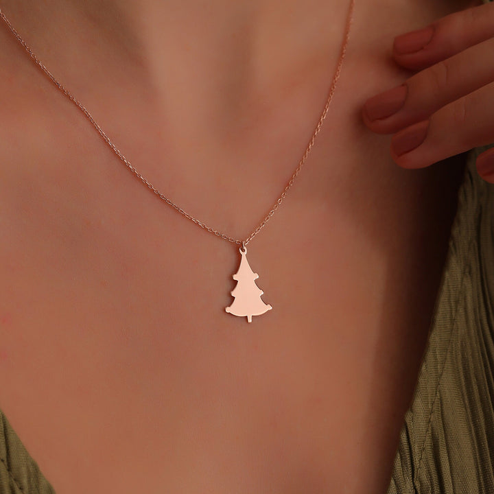 14K Gold Minimalist Xmas Tree Charm Necklace for Women - Doozy Diamonds