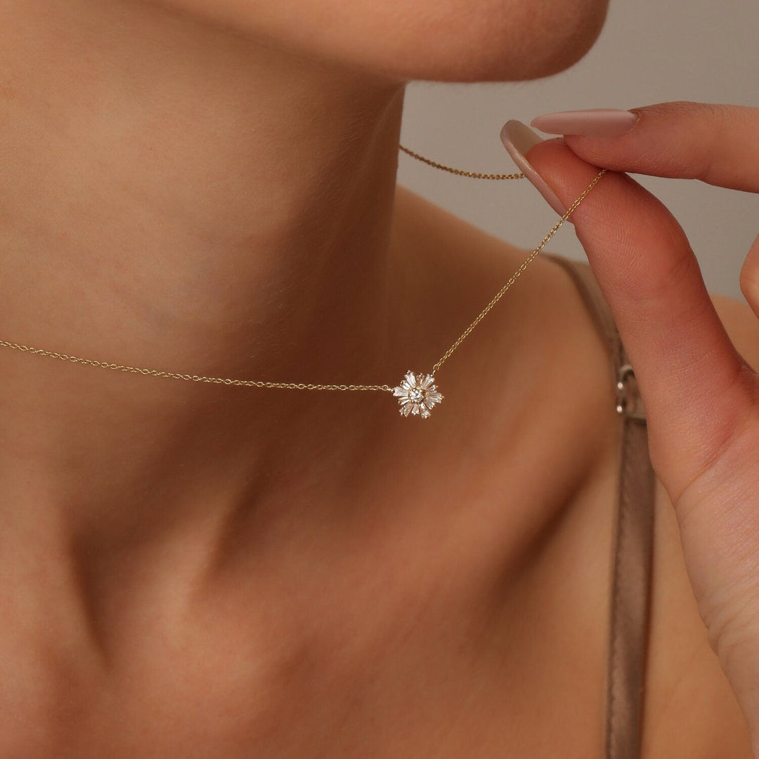 Round & Tapered Baguette Cut Diamond Necklace for Her - Doozy Diamonds