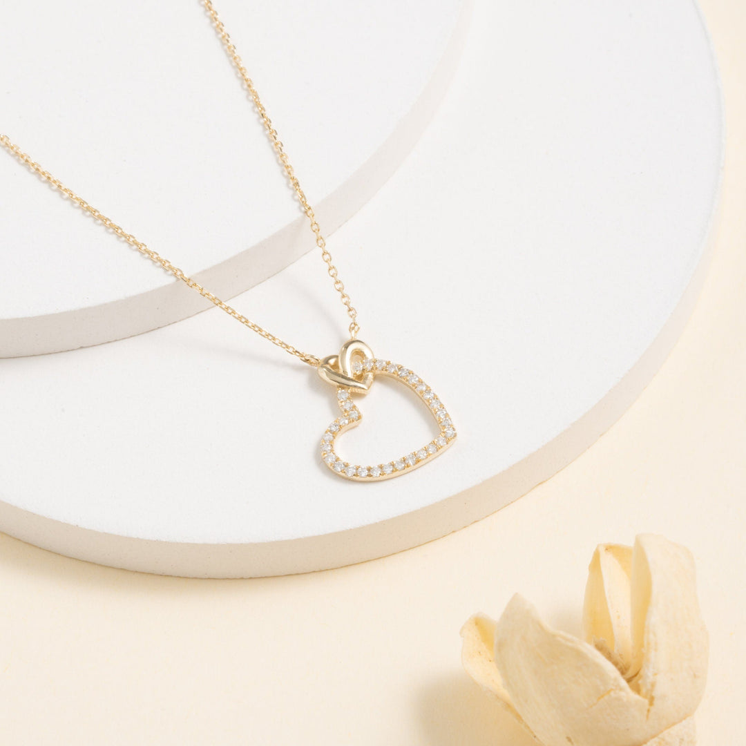 Round Cut Diamond Heart Necklace for Her - Doozy Diamonds
