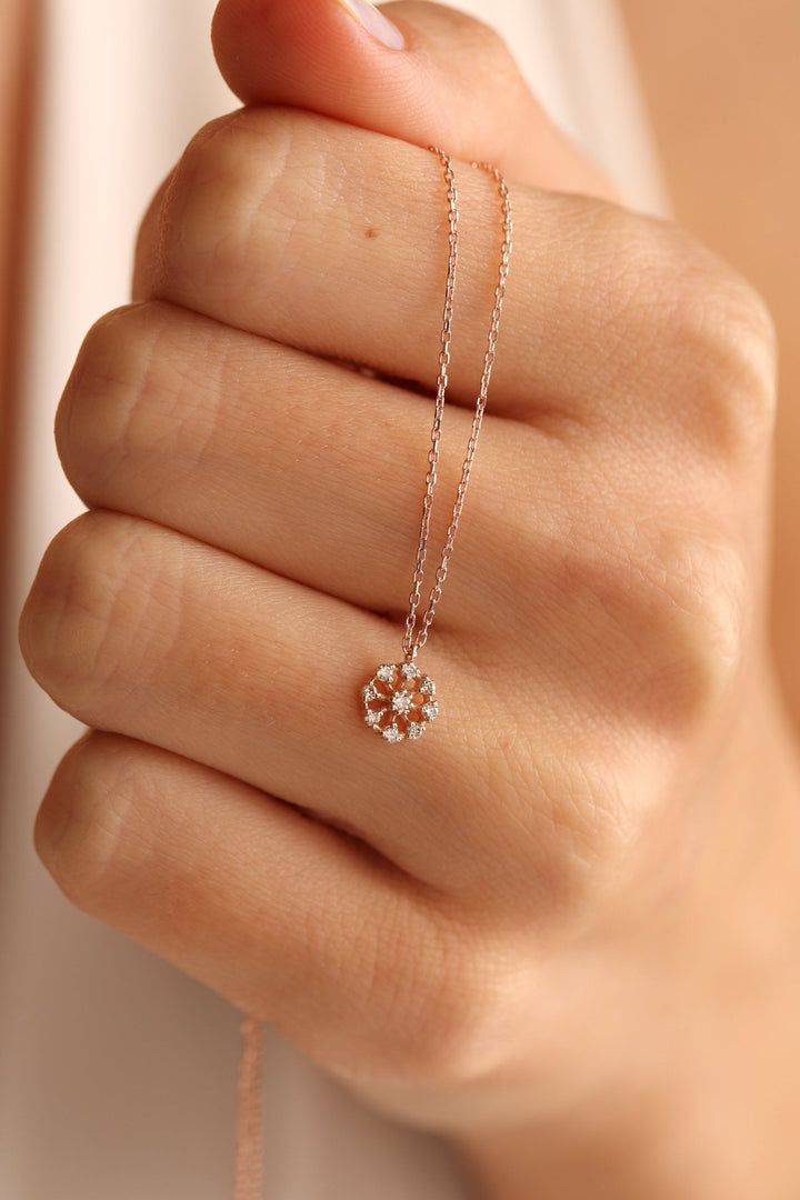 Round Cut Diamond Flower Pendant Necklace for Women - Doozy Diamonds