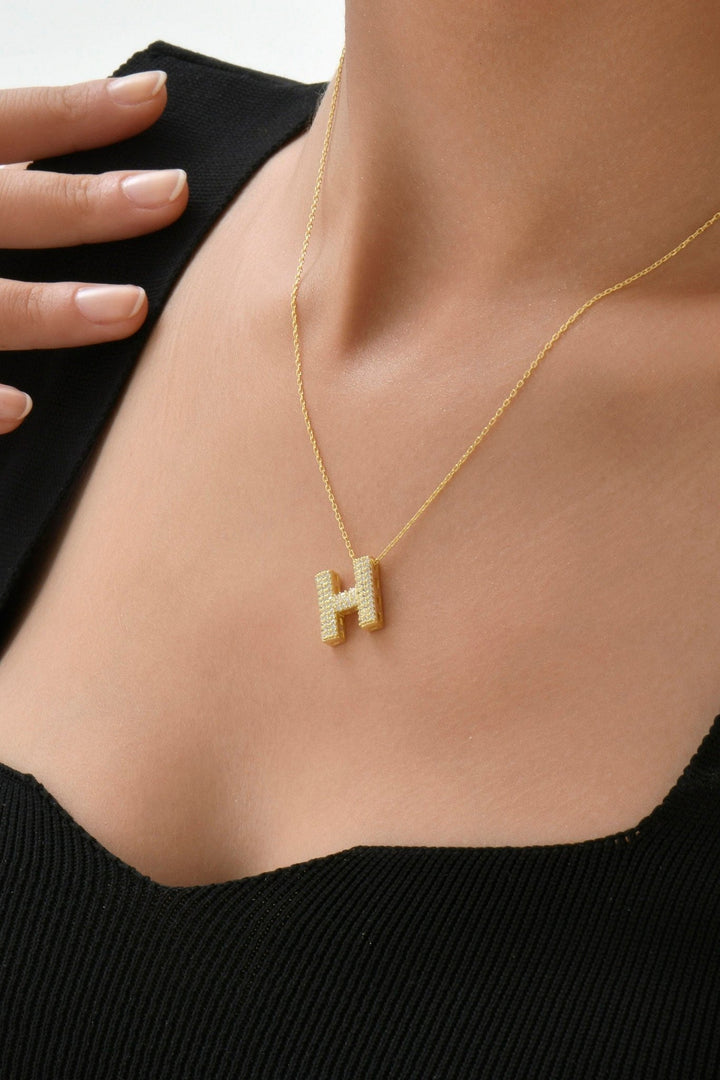 Round Cut Diamond Letter Necklace for Women - Doozy Diamonds
