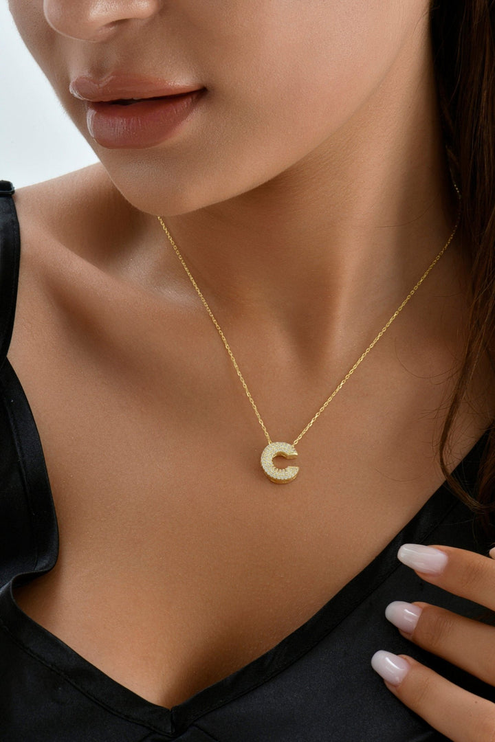 Round Cut Diamond Letter Necklace for Women - Doozy Diamonds