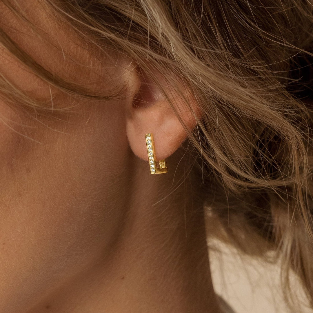 Rectangle Link lab grown diamonds Earrings in Yellow Gold - Doozy Diamonds