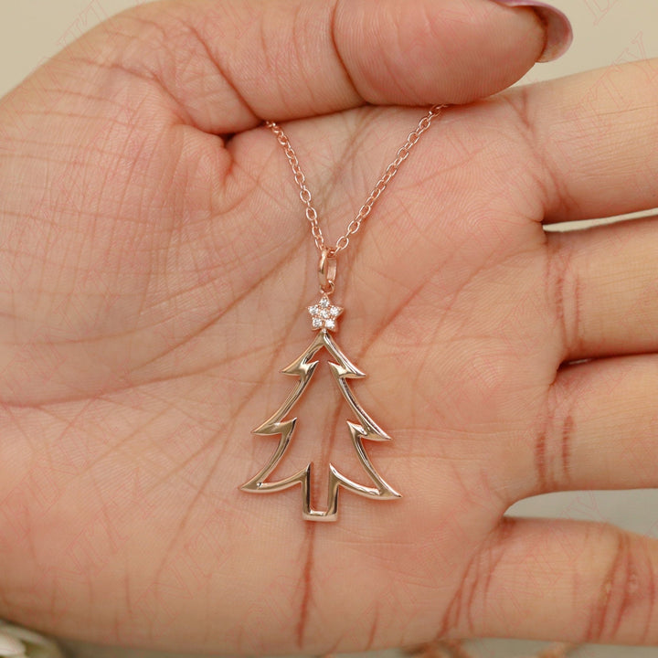 14k Solid Gold Christmas Tree Pendant for Christmas Gift - Doozy Diamonds
