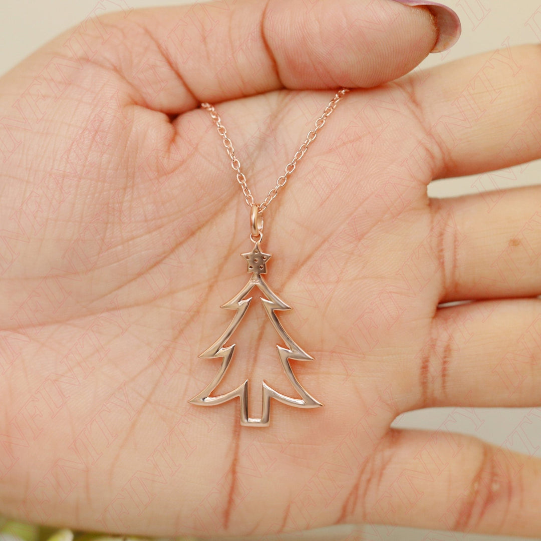 14k Solid Gold Christmas Tree Pendant for Christmas Gift - Doozy Diamonds