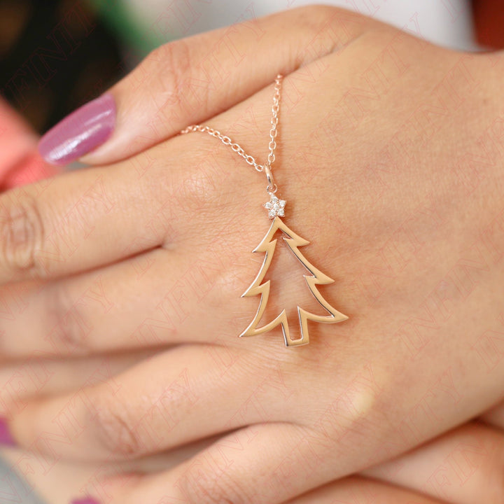 14k Solid Gold Christmas Tree Pendant for Christmas Gift - Doozy Diamonds