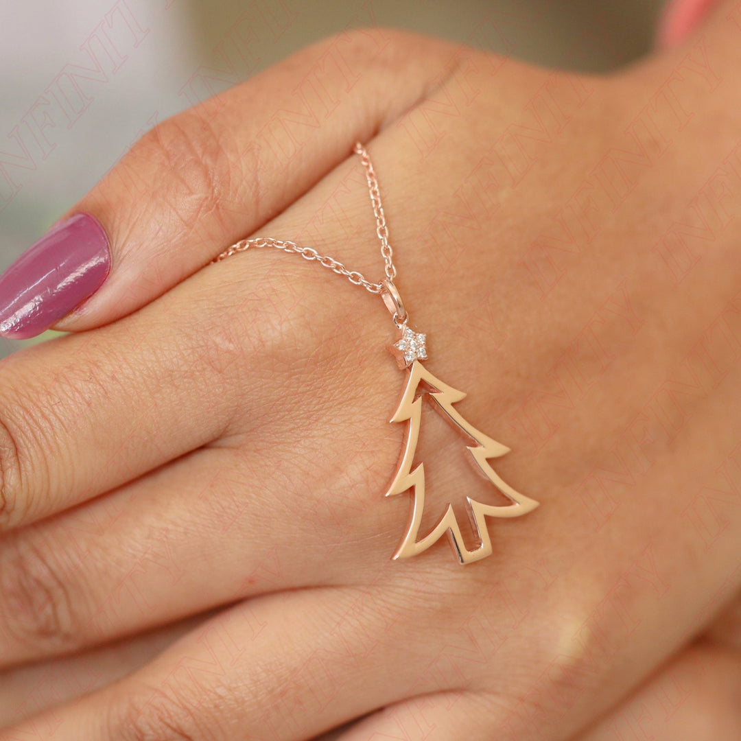 14k Solid Gold Christmas Tree Pendant for Christmas Gift - Doozy Diamonds