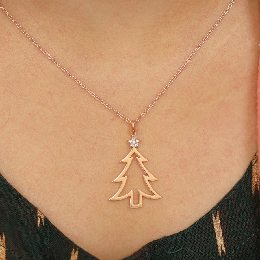 14k Solid Gold Christmas Tree Pendant for Christmas Gift - Doozy Diamonds