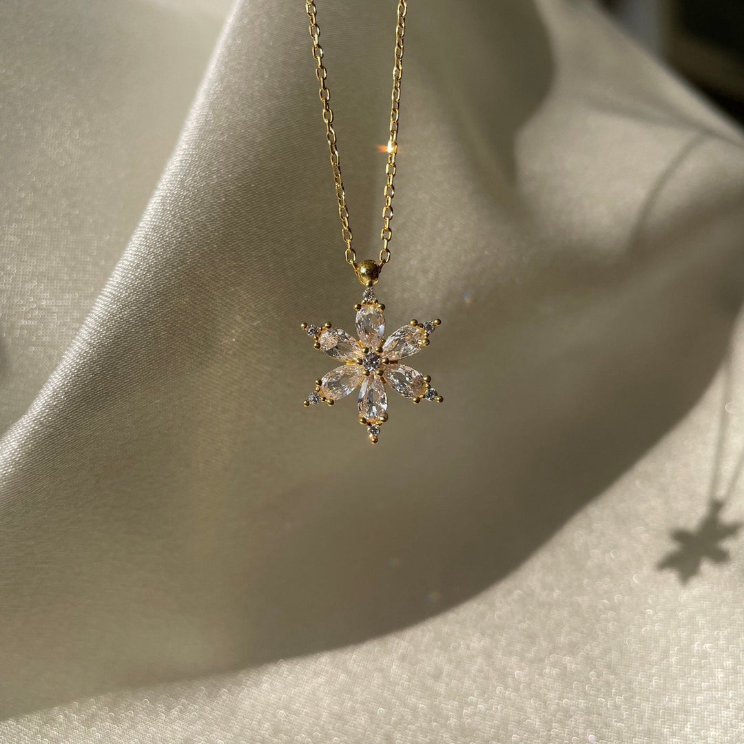 Round & Pear Cut Diamond White Snowflake Necklace for Women - Doozy Diamonds