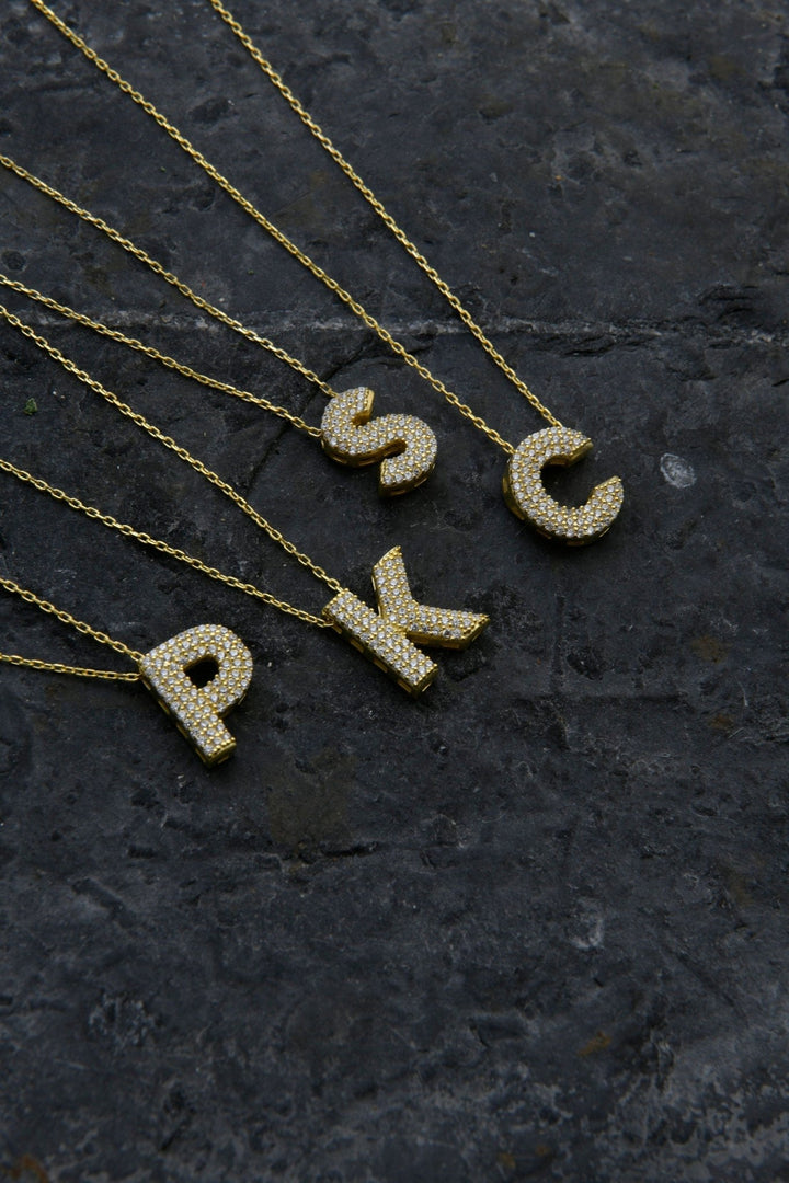 Round Cut Diamond Letter Necklace for Women - Doozy Diamonds