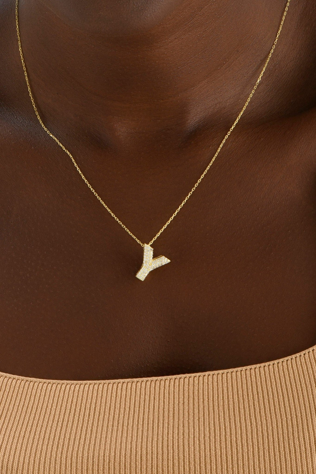 Round Cut Diamond Letter Necklace for Women - Doozy Diamonds