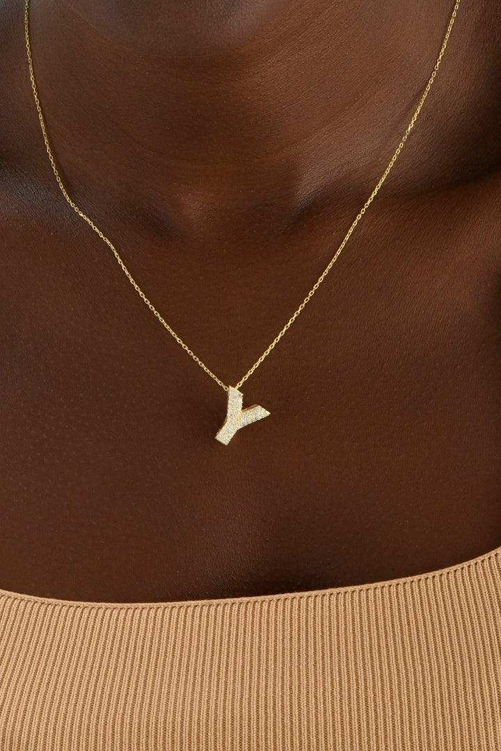 Round Cut Diamond Letter Necklace for Women - Doozy Diamonds