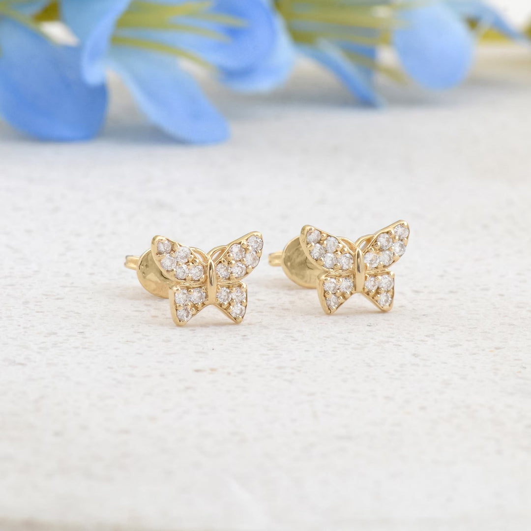 Round Cut Diamond Butterfly Stud Earrings for Women - Doozy Diamonds